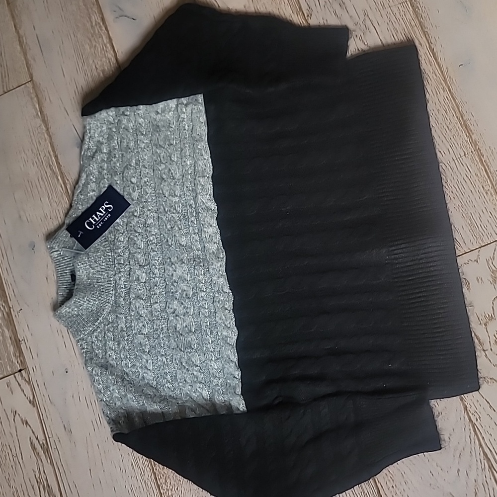 NWT Chaps Women Mock Neck Cable Colorblock Gray/Black Cozy Sweater M - Picture 2 of 7